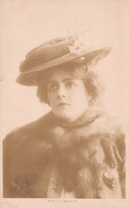 Postcard Real Photo 1907 Miss Lilly Brayton Portrait Fancy Hat Fur Coat RPPC