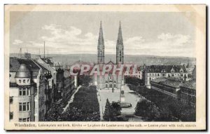 Old Postcard Wiesbaden Luisenplatz mit kath Kirche Place Louise with church c...