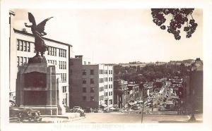 Sherbrooke Quebec King Street Storefronts Statue Real Photo Postcard