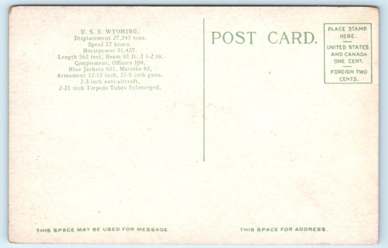 WWI USS Wyoming Battleship Postcard
