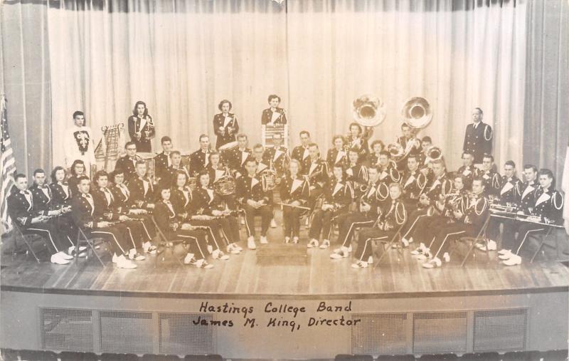 Hastings College NE Band~Sousaphones~Trombones~Flutes~Director King~RPPC 1951 