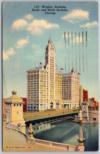 Vtg Chicago Illinois IL Wrigley Building South & North Sections 1940s Postcard