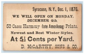 Syracuse NY, 50 Cases Harmony Prints D. McCarthy Sons & Co. Advertising Postcard