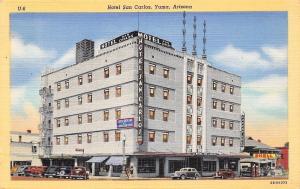 Yuma Arizona~Hotel San Carlos~Shell Gas Station~1943 Art Deco Postcard 