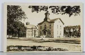 Charles City Iowa Grade School RPPC Real Photo with Student Playing Postcard K6