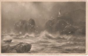 The Sailor's Warning  Lighthouse Ocean waves Storm CW Faulkner c1903 Postcard D8