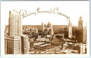 RPPC  Passing Through Chicago, IL   Heart of the Middle West     Postcard