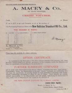 New Galican Oil Company Limited Ltd Credit Share Certificate Document Letter