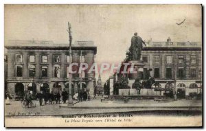 Postcard Old Fire and Bombardment of Rheims Place Royale to the town hall Mil...