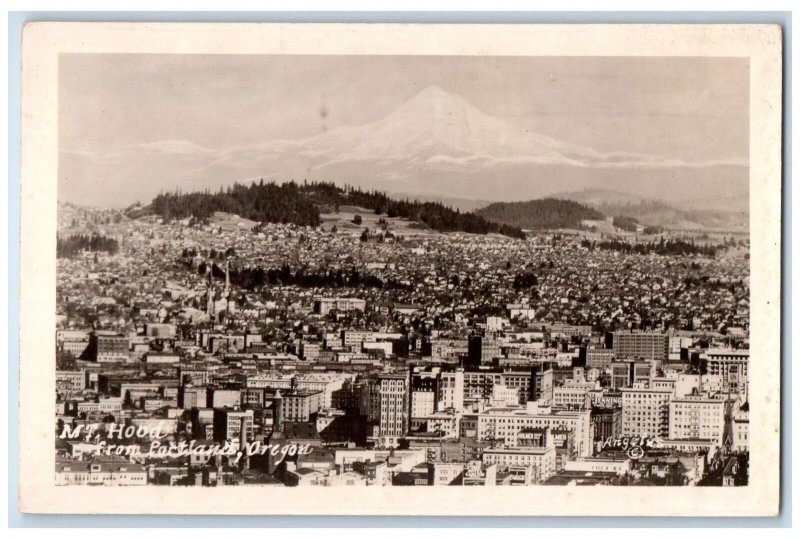 c1910's Bird's Eye View Of Mt. Hood From Portland OR Vintage RPPC Photo Postcard