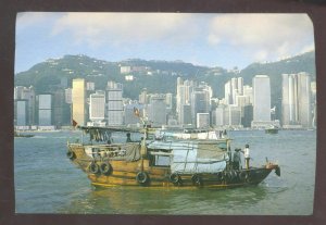 HONG KONG CHINA HARBOR SCENE FISHING BOAT JUNKET CHINESE POSTCARD