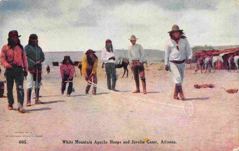Hoops Javelin Game White Mountain Apache Native American Arizona 1910s postcard