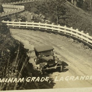 RPPC Real Photo Postcard Minam grade LaGrande Wallowa Lake Highway, Oregon