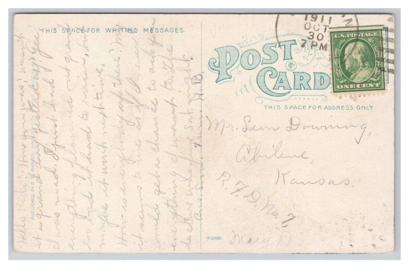 Junction City Kansas Mill On The Smoky Hill River Postcard c1911 Postmark