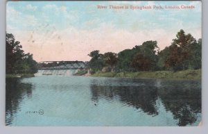 River Thames, Springbank Park London Ontario 1910 Postcard, Broken Circle Cancel