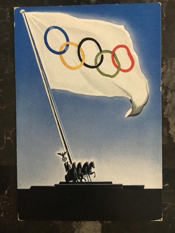 Mint 1936 Berlin Germany Olympics Flag with Horses Picture Postcard 