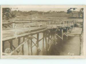 rppc 1920's Architecture SMALL RUSTIC WOODEN BRIDGE MADE OF LOGS AC8903