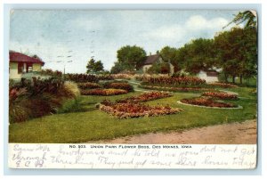 1907 View Of Union Park Flower Beds Des Moines Iowa IA Posted Antique Postcard