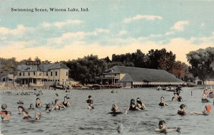J65/ Winona Lake Indiana Postcard c1910 Swimming Scene Pavilion 316
