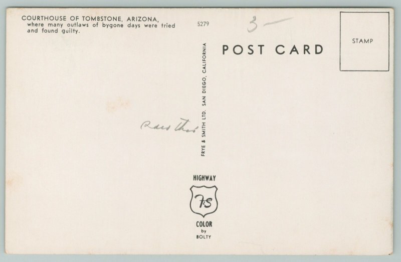 Tombstone Arizona~Courthouse Building~Vintage Postcard