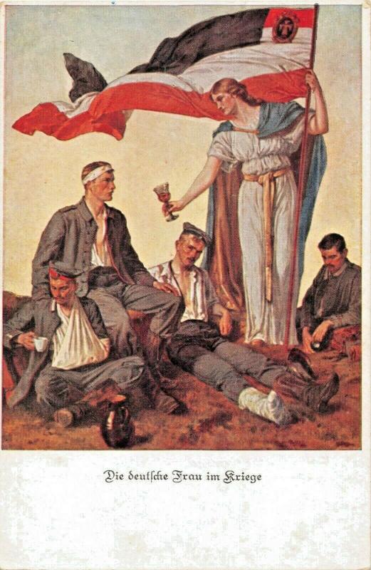 DIE DEUTSCHE FRAU im KRIEGE-OFFICIAL WW1 RED CROSS MILITARY ARTIST POSTCARD