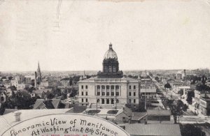 RPPC: Panoramic View of Manitowoc, WI at Washington & 15th St to Seattle (PC647)