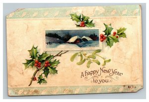 Vintage 1910's International Art Christmas Postcard Mistletoe Holly Berries NICE