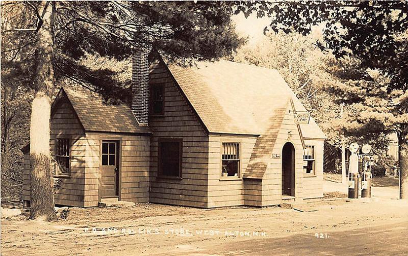 West Alton NH Rollin's Store Socony Gas Station Pumps Post Office RPPC Postcard