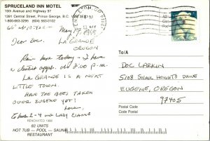 Spruceland Inn Motel, 15th Ave & Hwy 97 Prince George BC Postcard I70 