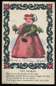 Fat Woman. 1909 postcard with body-shaming verse