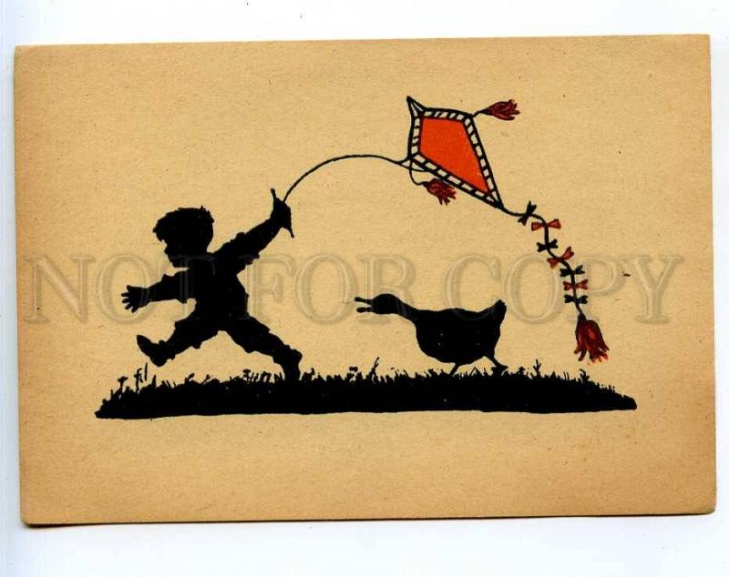 241397 GERMANY SILHOUETTE kite goose attacks Vintage postcard