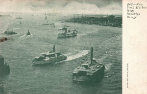 Vintage Postcard 1900's New York Harbor From Brooklyn Bridge New York NY