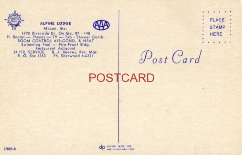 ALPINE LODGE B J Reeves, Resident Mgr. MACON, GA. United States