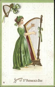 St. Patrick's Day Stecher Ser 209A Irish Girl Playing Harp Vintage Postcard