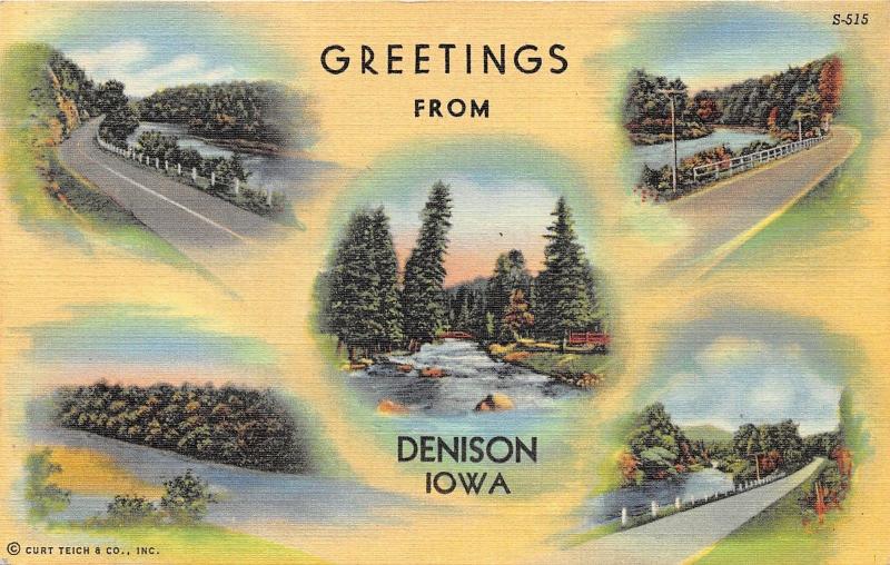 Denison Iowa~Five Views of the Boyer River~1940 Postcard