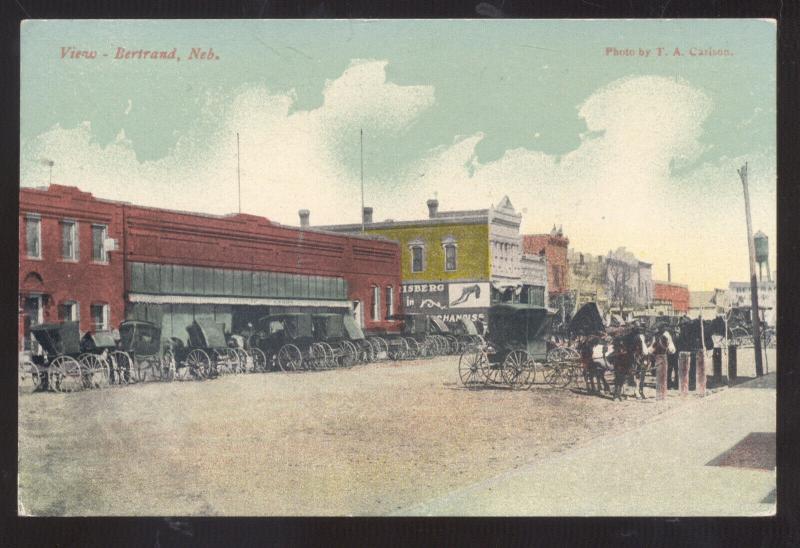 BERTRAND NEBRASKA DOWNTOWN STREET SCENE T.A CARLSON VINTAGE POSTCARD