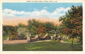 TULSA, OK Oklahoma  OWEN PARK VIEW  Rock Walls~Columns c1940's Linen Postcard