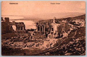 Vtg Taormina Teatro Greco Greek Theater Sicily Italy Postcard