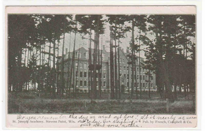 St Joseph's Academy Stevens Point Wisconsin 1908 postcard