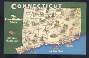 CONNECTICUT THE CONSTITUTION STATE MAP VINTAGE POSTCARD