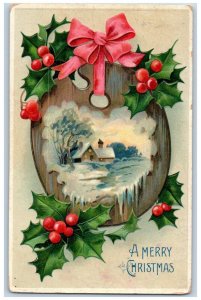 Mason City Iowa IA Postcard Christmas Holly Berries House Winter Scene 1909