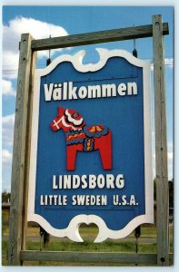 LINDSBORG, Kansas KS Little Sweden VÄLKOMMEN Welcome Sign  - 4x6 Postcard*