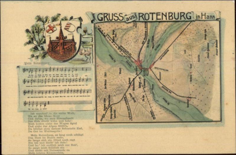 Gruss Aus Rothenburg Germany MAP & Sheet Music c1905 Postcard