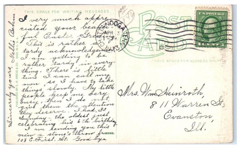 1913 Chattanooga Island from County Bridge, Chattanooga, TN Postcard