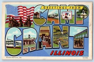 1943 Camp Grant Illinois IL Vintage Postcard Greetings Multiview Big Letters