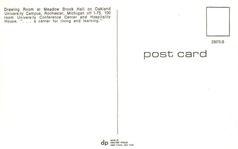 Vintage Postcard Drawing Room Meadow Brook Hall Oakland Univ. Rochester Michigan
