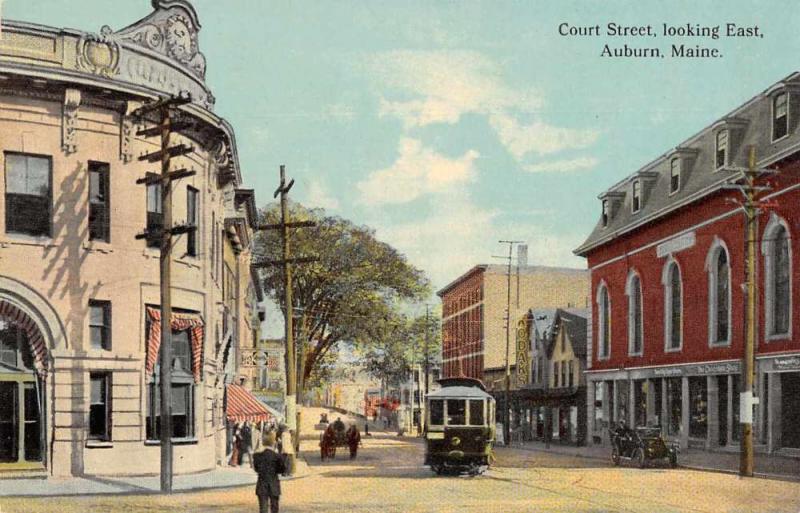 Auburn Maine Court Street Looking East Antique Postcard J72512