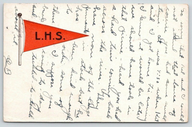 Lisbon Iowa~LHS~High School Orange Pennant~Crowd of Boys Going Camping~1909 