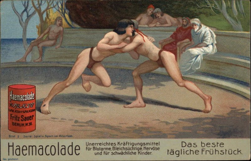 Semi-Nude Roman Greco Men Wrestling Gay Interest Haemacolade Adv Postcard 