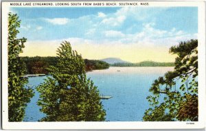 Middle Lake Congamond MA Looking South from Babb's Beach Vintage Postcard T12